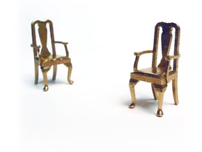 Pair of 1:48 Queen Anne Chairs, with arms in Natural Brass