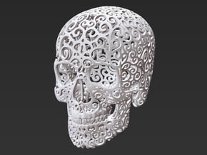 Skull Filagree - Hearts - 8cm in White Natural Versatile Plastic