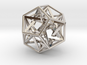 Interlocking Tetrahedrons Dodecahedron 1.4" in Rhodium Plated Brass