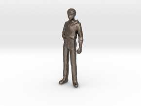 1/24 Modern Wear Curly Hair Man Standing 1.8 m  in Polished Bronzed Silver Steel