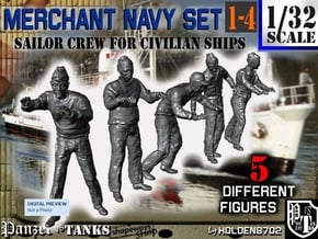 1-32 Merchant Navy Crew Set 1-4 in Tan Fine Detail Plastic