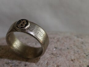 Bitcoin Ring (BTC) - Size 8.0 (U.S. 18.14mm dia) in Polished Bronzed Silver Steel