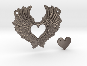 Heart With Wings in Polished Bronzed Silver Steel