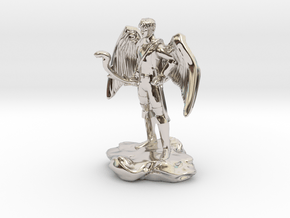 Winged Half-celestial with bow and sword in Rhodium Plated Brass