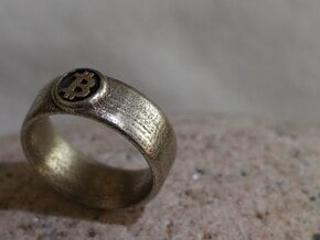 Bitcoin Ring (BTC) - Size 9.5 (U.S. 19.35mm dia) in Polished Bronzed Silver Steel