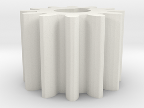 Cylindrical gear M1 Z12 Alfa20 Beta0 b10 HoleØ5 K2 in White Natural Versatile Plastic