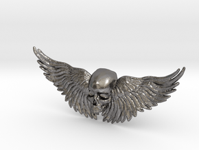 Metal Skull ring with wings in Polished Nickel Steel
