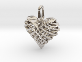 Heart Pendant Dual Twist Small in Rhodium Plated Brass