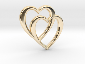 Double Heart Necklace in 14k Gold Plated Brass