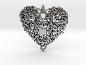 Floral Heart Pendant - Amour in Natural Silver