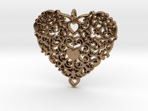 Floral Heart Pendant - Amour in Natural Brass