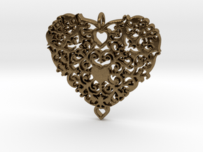 Floral Heart Pendant - Amour in Natural Bronze