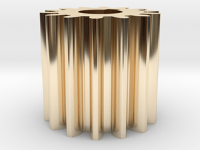 Cylindrical gear Mn=1 Z=14 AP20° Beta0° b=15 HoleØ in 14k Gold Plated Brass