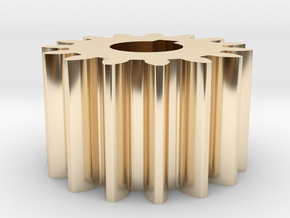 Cylindrical gear Mn=1 Z=15 AP20° Beta0° b=10 HoleØ in 14k Gold Plated Brass
