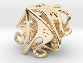 Curlicue 10-Sided Dice (alternate) in 14k Gold Plated Brass