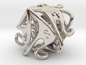 Curlicue 10-Sided Dice (alternate) in Rhodium Plated Brass