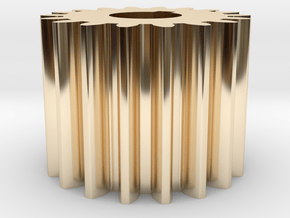 Cylindrical gear Mn=1 Z=18 AP20° Beta0° b=15 HoleØ in 14k Gold Plated Brass