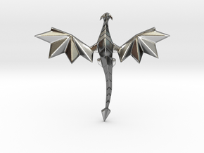 Origami dragon pendant in Polished Silver