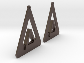 Triangle Earring Pair Model O Solid in Polished Bronzed Silver Steel