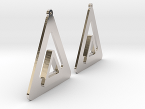 Triangle Earring Pair Model O Solid in Rhodium Plated Brass