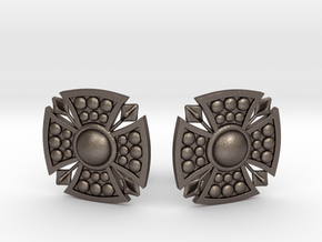 Designer Shield Cufflinks in Polished Bronzed Silver Steel