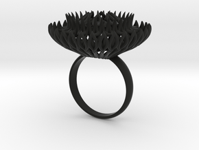 Ring Sun Flowers /size 9 1/2 US (19.4 mm) in Black Natural Versatile Plastic
