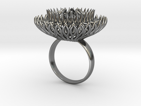 Ring Sun Flowers /size 9 1/2 US (19.4 mm) in Polished Silver