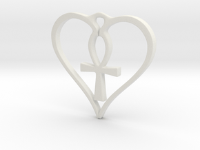 Heart Ankh Pendant in White Natural Versatile Plastic