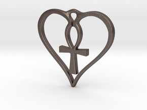 Heart Ankh Pendant in Polished Bronzed Silver Steel