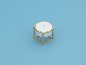 Cube Tea Light in Polished Gold Steel