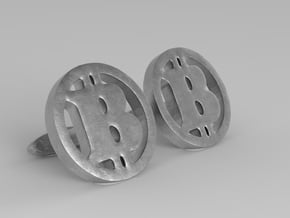 2 Bitcoin Cufflinks in Polished Bronzed Silver Steel