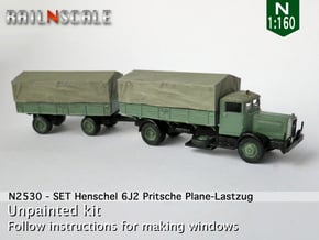Henschel 6J2 Pritsche Plane-Lastzug (N 1:160) in Gray Fine Detail Plastic