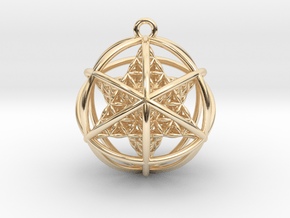 Flower of Life Planetary Merkaba 1.4" in 14K Yellow Gold