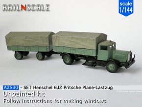 Henschel 6J2 Pritsche Plane-Lastzug (1/144) in Tan Fine Detail Plastic