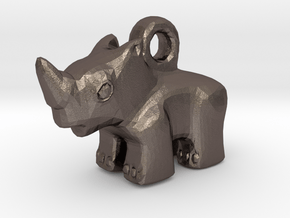 Baby Rhino Pendant in Polished Bronzed Silver Steel