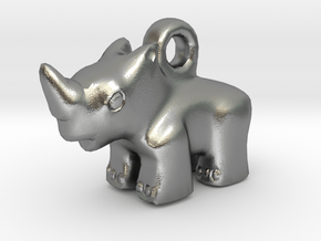 Baby Rhino Pendant in Natural Silver