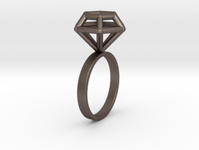 Wireframe Diamond Ring (size 6) in Polished Bronzed Silver Steel