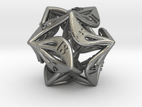 Curlicue 20-Sided Dice in Natural Silver