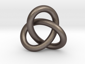 Robust Large Trefoil Knot Pendant in Polished Bronzed Silver Steel