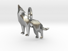 Wolf low poly style pendant in Natural Silver