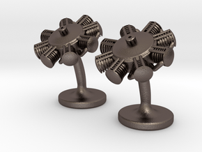 Radial Engine Cufflinks in Polished Bronzed Silver Steel