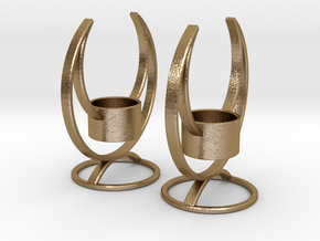Solstice Candle Holder Pair in Polished Gold Steel