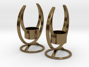 Solstice Candle Holder Pair in Polished Bronze
