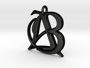 Monogram Initials AB Pendant  in Matte Black Steel