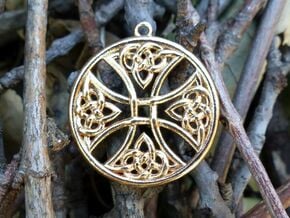Round Celtic Cross Pendant in Polished Bronze: Medium