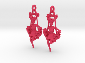 Victorian Swing Lady Earrings in Pink Processed Versatile Plastic