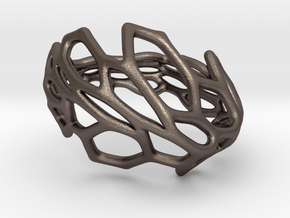 Hexawave Ring-S size in Polished Bronzed Silver Steel