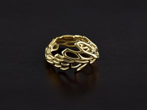 Hexawave Ring-S size in Polished Brass