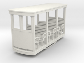 On30 On16.5 Short open tramway style coach. in White Natural Versatile Plastic