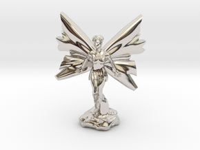 Fairy with large wings, in flight 30mm scale in Rhodium Plated Brass